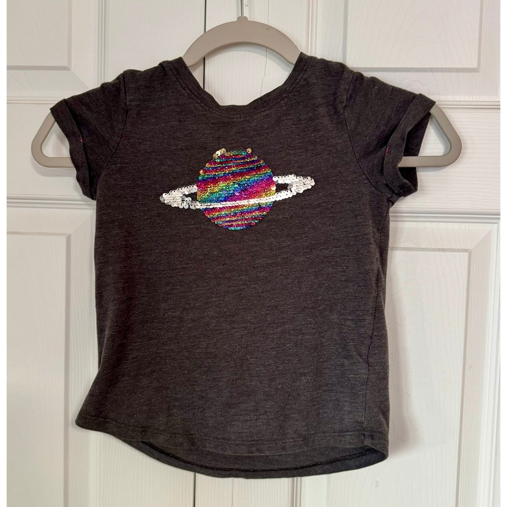 Kids Cat Jack Dark Gray Planet Sequin T Shirt Size S 6/6x